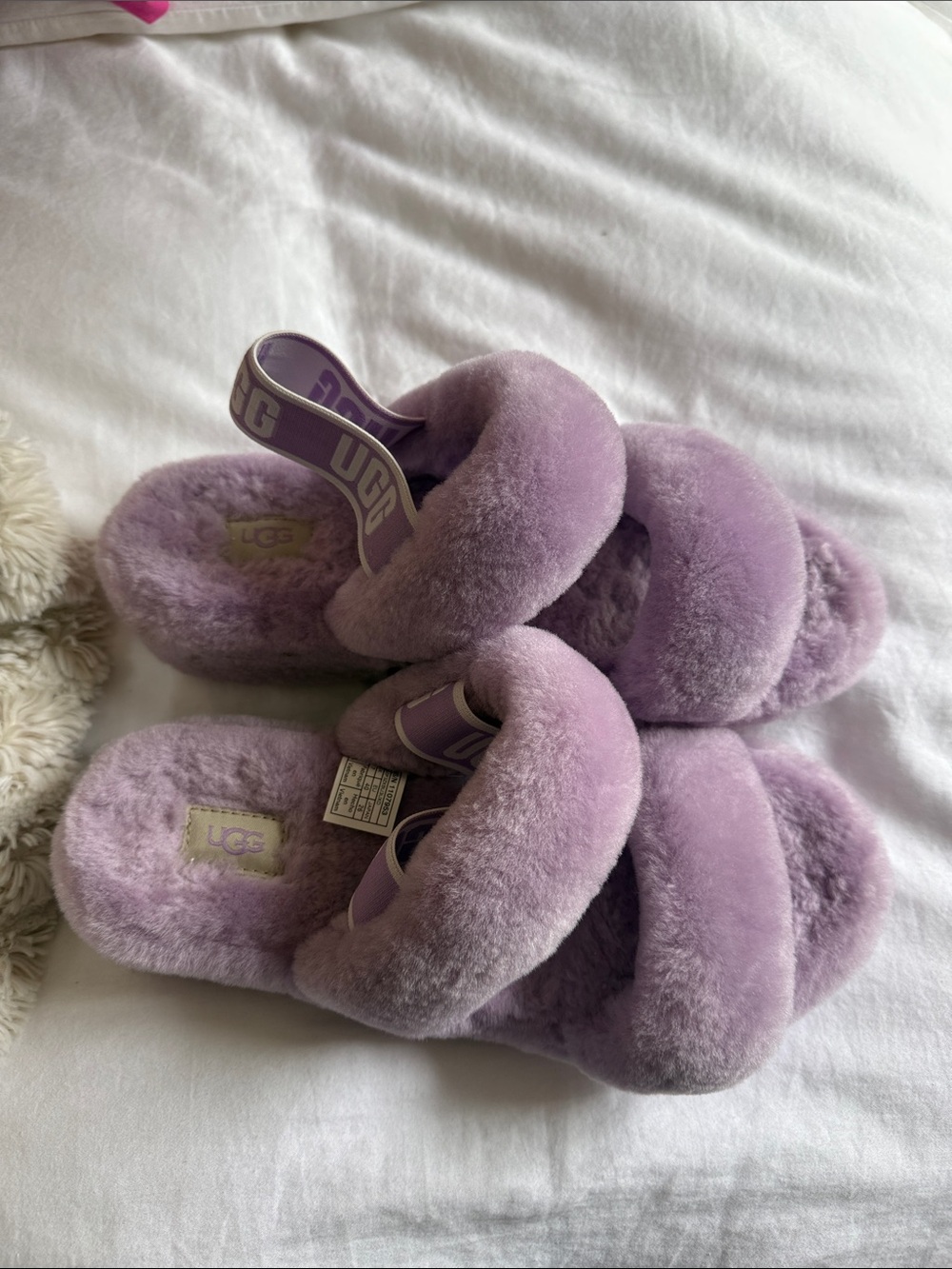 UGG Lavender Plush Double-Band Slide with Branded Heel Strap